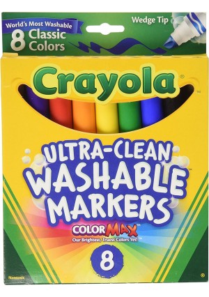 Crayola Ultra‑Clean Washable Wedge Markers – 8‑Count Assorted Colors, Non‑Toxic, Chisel/Wedge Tip for School, Daycare & Crafts