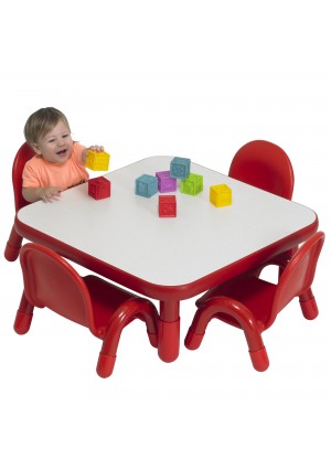 BASELINE® Toddler 30″ Square Table & Chair Set – Solid Candy Apple Red