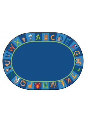 A to Z Animals, PRIMARY, BLUE, 6ft 9in x 9ft 5in Oval