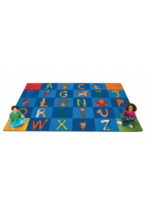 A to Z Animals, PRIMARY, BLUE, 7ft 6in x 12ft Rectangle