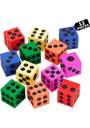 Jumbo Foam Dice – 1.5″, 12/Pk – Soft, Colorful Dice for Kids Crafts, Classroom Games, Daycares & Camps