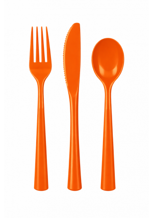 Orange Plastic Cutlery Set – 18 Piece Disposable Forks, Spoons & Knives for Birthday Parties, Classroom Events, Picnics & Catering