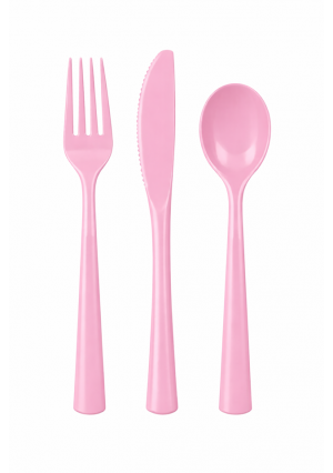 Pink Plastic Cutlery Set – 18 Piece Disposable Forks, Spoons & Knives for Birthday Parties, Classroom Events, Baby Showers & Catering