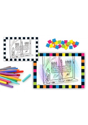 Chanukah Menorah Coloring with Mosaic Squares – 24 Sets