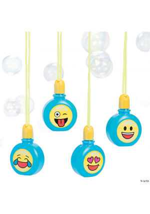 Smiley Face Bubble Necklaces, 12/Pk – Bubble Dispensers on Breakaway Lanyards for Party Favors & Classroom Fun