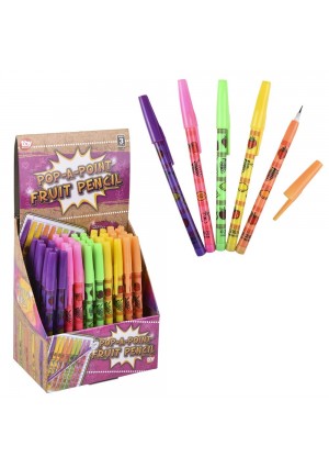 Pop A Point Pencil, 10/Pk Fruit Asst – Stackable Non-Sharpening Pencils with Assorted Fruit Designs for Kids, Classrooms, and Party Favors