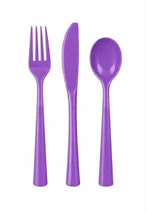 Purple Plastic Cutlery Set – 18 Piece Disposable Forks, Spoons & Knives for Parties, Classroom Events, Catering & Holiday Tables