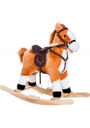 Plush Ride-On Rocking Horse with Realistic Neighing Sounds – Soft Indoor Rocker Toy for Toddlers & Kids (Ages 3+)