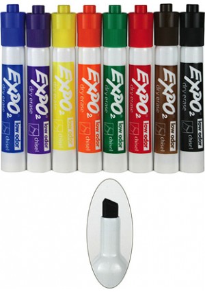 Expo Low Odor/Dry Erase Markers – Chisel Tip, 8/pk