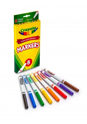 Crayola Ultra‑Clean Washable Fine‑Line Markers – 8‑Count Assorted Classic Colors, Color Max Ink, Non‑Toxic & Easy‑Clean for School, Daycare & Crafts
