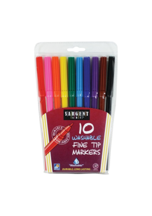 Sargent Washable Markers, 10/Pk – Fine Tip | Precision Fine Point Markers for Paper & Art Projects