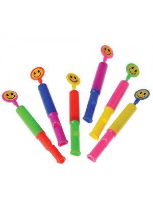 Smile Face Slide Whistles, 24/Pk – Assorted Color Plastic Slide Whistles for Parties & School Events