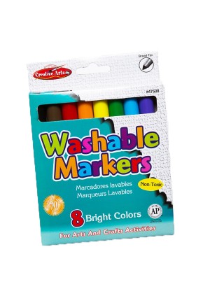 Washable Markers, 8 Colors – Broad Tip | Water-Based Coloring Markers for Kids and Classrooms
