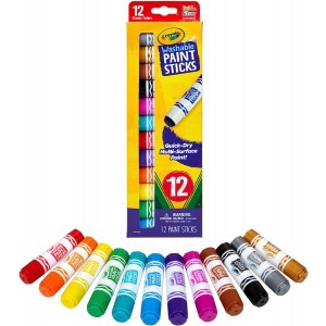 Crayola Quick Dry Paint Sticks – 12 Count, Multicolor | Washable, Mess-Free Paint for Kids, Classrooms, Camps & Daycare